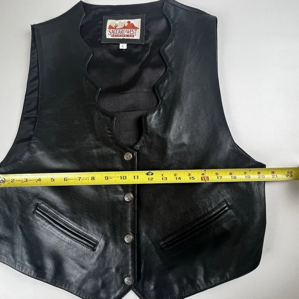 Saguaro West Vest Mens Large Black Genuine Leather Motorcycle Biker Snap Front